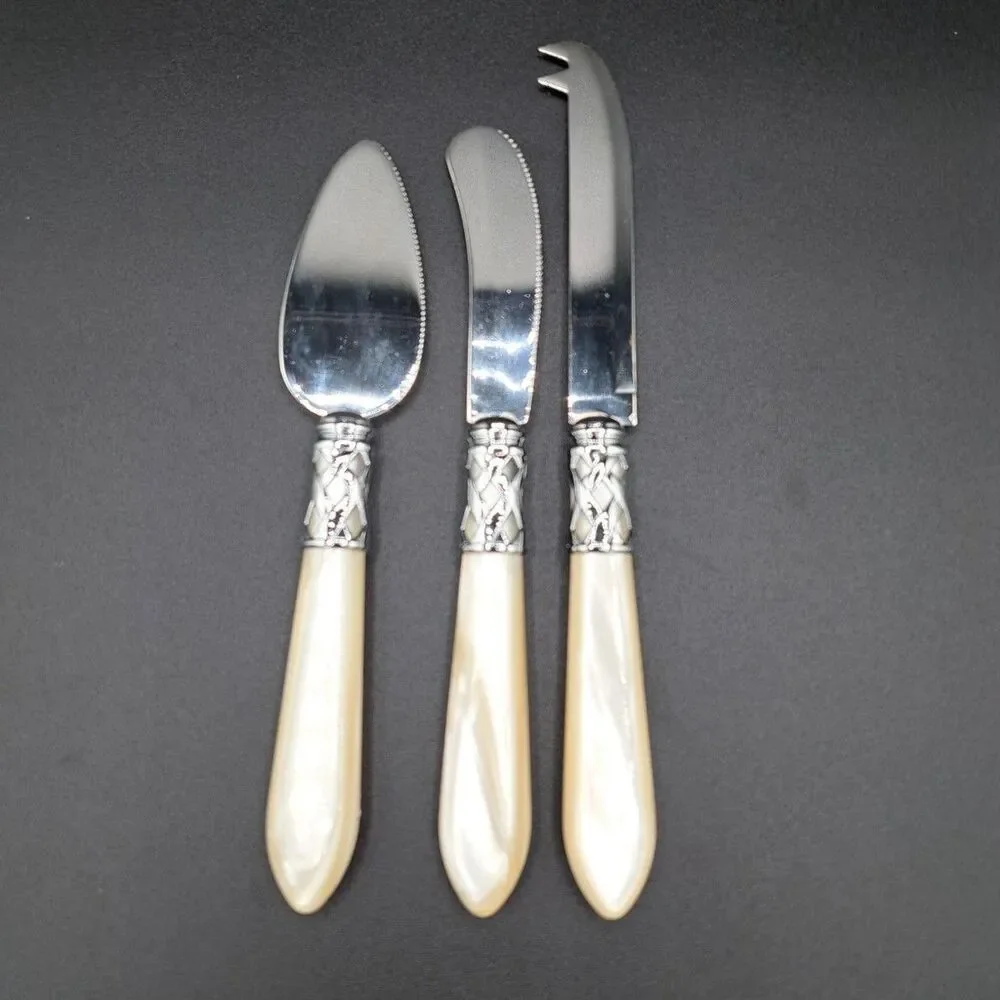 Bugatti For Vietri Mother of Pearl Iridescent Handle Cheese Knife Set of 3